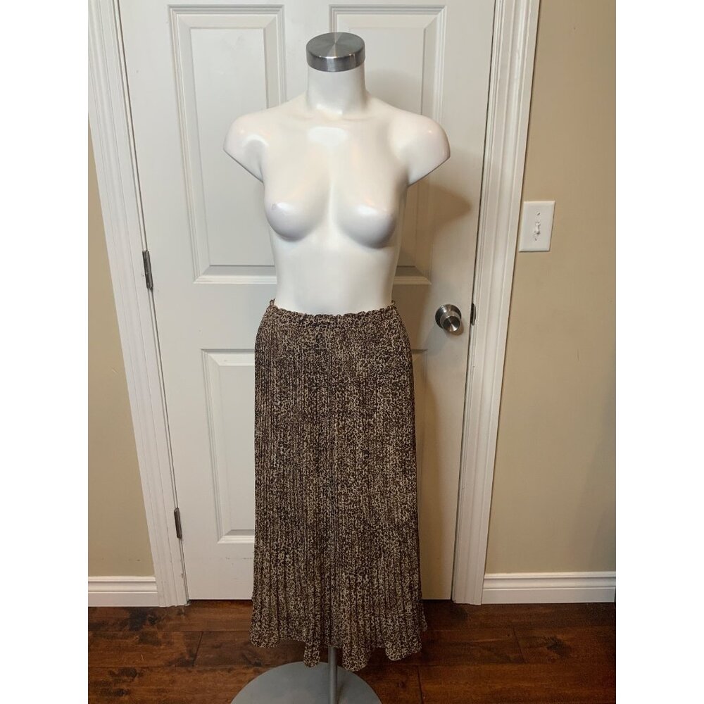 Tahari T Tahari Brown Animal Print Pleated Elastic Waist Skirt, Size 10